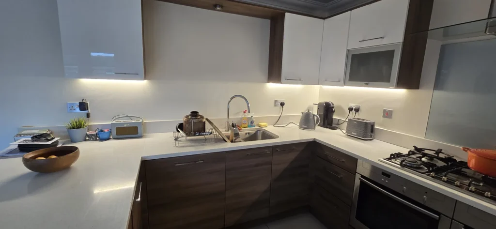 Under cabinet lighting fitted in a kitchen