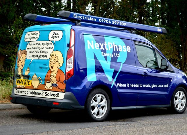 NextPhase Energy van, East Yorkshire electrician, 01904 599 109